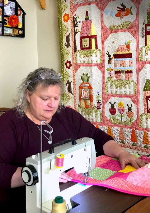 Connie, a Rx CAMZYOS® (mavacamten) patient, sewing