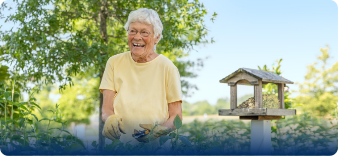 Susan, a Rx CAMZYOS® (mavacamten) patient, gardening